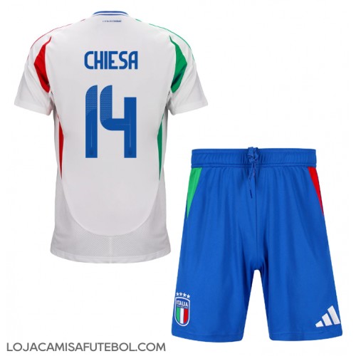 Camisa de Futebol Itália Federico Chiesa #14 Equipamento Secundário Infantil Europeu 2024 Manga Curta (+ Calças curtas)